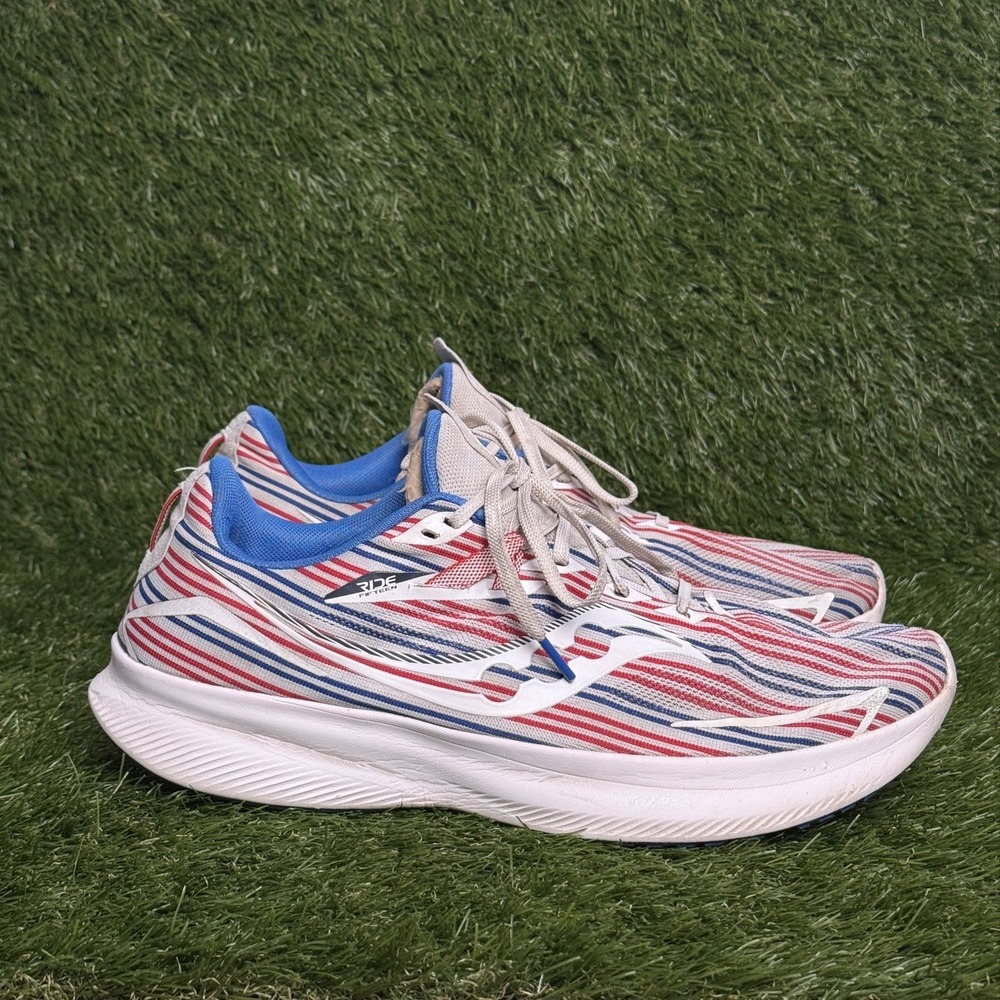 Saucony Ride 15 Mens Athletic Running Shoes 12.5 PWRRUN White Red Blue S20729-76